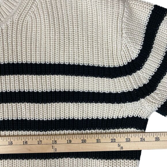 Gap Women's Chunky Cotton Striped Sweater Sz L Black White Boxy Relaxed Crewneck - Picture 6 of 7